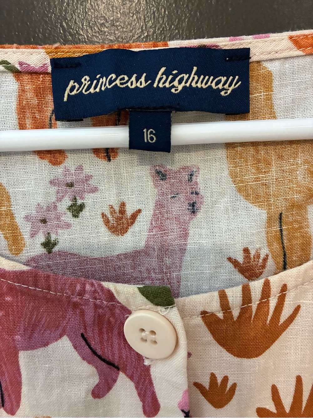 CUTE!! Princess Highway Pink and Orange Smiling Llama Cotton Linen Mini Dress! - Picture 4 of 6